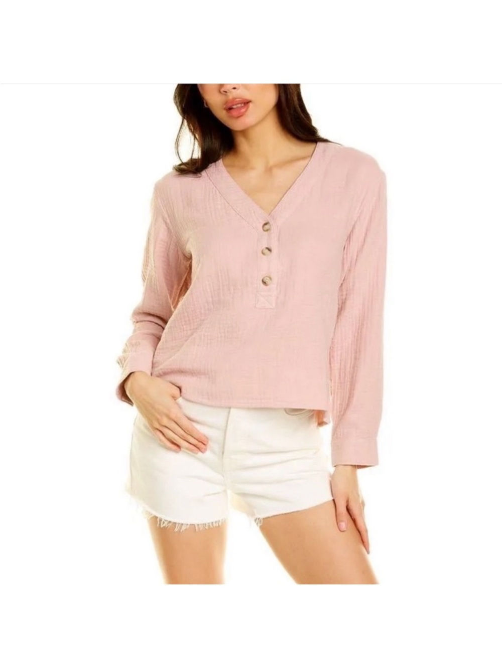 Madewell Dusty Pink V-Neck Button Henley Long Sleeve Top